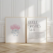 Load image into Gallery viewer, Blue pink set of 2 Chinoiserie pattern flower vase bible verse wall art prints