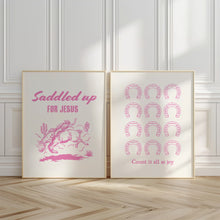 Load image into Gallery viewer, Pink set of 2 cowboy bible verse wall art prints