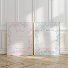 Load image into Gallery viewer, Pink and blue husband and white bible verse set of 2 art prints