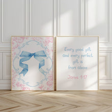 Load image into Gallery viewer, set of 2 James 1:17 pink blue coquette bible verse wall art prints