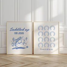 Load image into Gallery viewer, Blue  set of 2 saddled up cowboy bible verse wall art prints