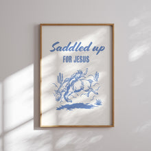 Load image into Gallery viewer, Blue  set of 2 saddled up cowboy bible verse wall art prints