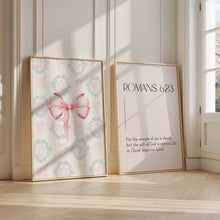 Load image into Gallery viewer, set of 2 Romans 6:23 Blue pink girly aesthetic Christian bible verse wall art print