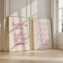 Load image into Gallery viewer, Pink set of 2 cowboy bible verse wall art prints