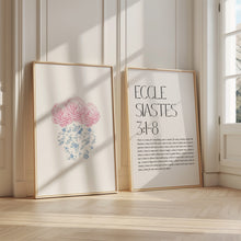 Load image into Gallery viewer, Blue pink set of 2 Chinoiserie pattern flower vase bible verse wall art prints