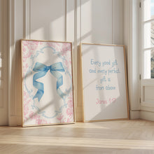 Load image into Gallery viewer, set of 2 James 1:17 pink blue coquette bible verse wall art prints