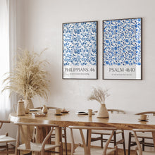 Load image into Gallery viewer, Blue set of 2 Chinoiserie pattern Christian bible verse wall art prints