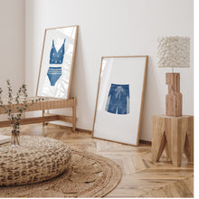 Load image into Gallery viewer, Watercolor blue swimsuit painting set of 2 art print 07-33705
