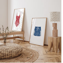 Load image into Gallery viewer, Watercolor red and blue swimsuit painting set of 2 art print 07-33703