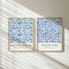 Load image into Gallery viewer, Blue set of 2 Chinoiserie pattern Christian bible verse wall art prints