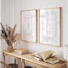 Load image into Gallery viewer, Set of 2 pink blue coquette bible verse wall art prints