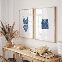 Load image into Gallery viewer, Watercolor blue swimsuit painting set of 2 art print 07-33705