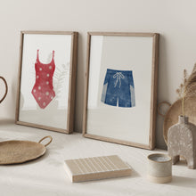 Load image into Gallery viewer, Watercolor red and blue swimsuit painting set of 2 art print 07-33703