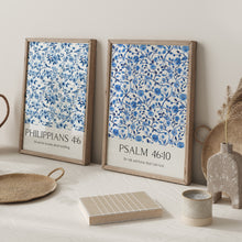 Load image into Gallery viewer, Blue set of 2 Chinoiserie pattern Christian bible verse wall art prints