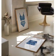 Load image into Gallery viewer, Watercolor blue swimsuit painting set of 2 art print 07-33705