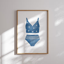 Load image into Gallery viewer, Watercolor blue swimsuit painting set of 2 art print 07-33705