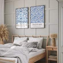 Load image into Gallery viewer, Blue set of 2 Chinoiserie pattern Christian bible verse wall art prints