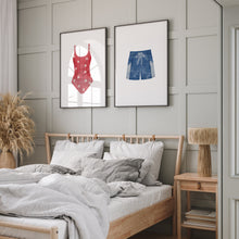 Load image into Gallery viewer, Watercolor red and blue swimsuit painting set of 2 art print 07-33703