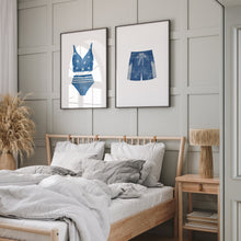 Load image into Gallery viewer, Watercolor blue swimsuit painting set of 2 art print 07-33705