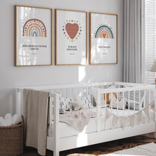 Load image into Gallery viewer, Watercolor pink boho rainbow heart set of 3 art prints 07-25202