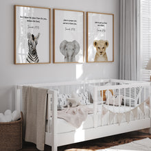 Load image into Gallery viewer, Watercolor safari baby animal bible verse set of 3 art print 07-16304