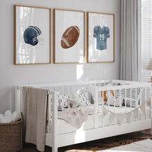 Load image into Gallery viewer, Watercolor Blue American football set of 3 art prints 07-29602