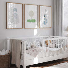 Load image into Gallery viewer, Watercolor blue golf jacket, golf ball tee, and golf club set of 3 wall art prints 07-27110