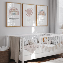 Load image into Gallery viewer, Watercolor pink boho rainbow heart set of 3 art prints 07-25201