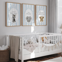 Load image into Gallery viewer, Watercolor blue baby animal bible verse set of 3 art print 07-16302