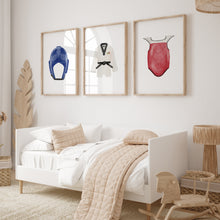 Load image into Gallery viewer, watercolor Taekwondo Martial arts gear and Dobok set of 3 art prints 07-27503