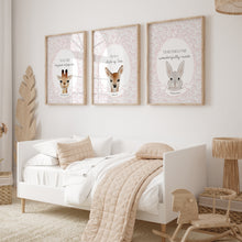 Load image into Gallery viewer, Watercolor pink baby animal bible verse set of 3 art print 07-16301