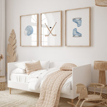 Load image into Gallery viewer, Watercolor Blue hockey set of 3 art print 07-30603