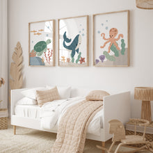Load image into Gallery viewer, Watercolor under the sea set of 3 art prints 07-26201