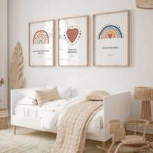 Load image into Gallery viewer, Watercolor pink boho rainbow heart set of 3 art prints 07-25202