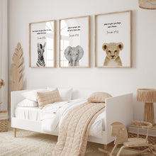 Load image into Gallery viewer, Watercolor safari baby animal bible verse set of 3 art print 07-16304