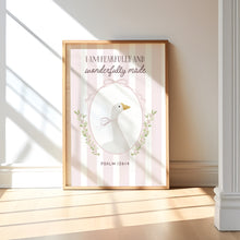 Load image into Gallery viewer, Watercolor Pink Blue Green Silly goose and Mallard duck Christian kids bible verse set of 3 art prints 07-283