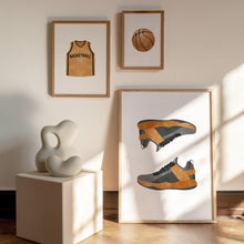 Load image into Gallery viewer, Watercolor basketball jersey, ball, sneakers set of 3 art print 07-27309
