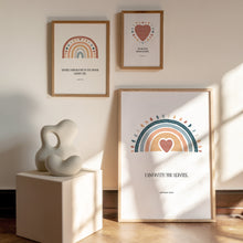 Load image into Gallery viewer, Watercolor pink boho rainbow heart set of 3 art prints 07-25202