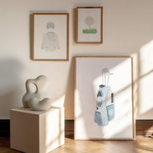 Load image into Gallery viewer, Watercolor blue golf jacket, golf ball tee, and golf club set of 3 wall art prints 07-27110