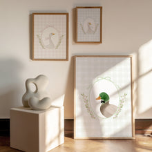 Load image into Gallery viewer, Watercolor Pink Blue Green Silly goose and Mallard duck set of 3 art prints 07-27602