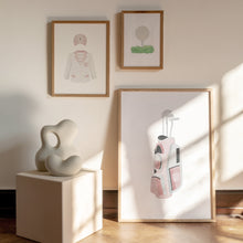 Load image into Gallery viewer, Watercolor pink golf jacket, golf ball tee, and golf club set of 3 wall art prints 07-27111