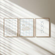 Load image into Gallery viewer, Watercolor blue coquette style nursery set of 3 art print 07-29502