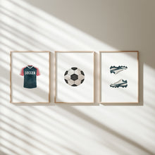 Load image into Gallery viewer, Watercolor basketball soccer, ball, sneakers set of 3 art print 07-27310