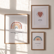 Load image into Gallery viewer, Watercolor pink boho rainbow heart set of 3 art prints 07-25202