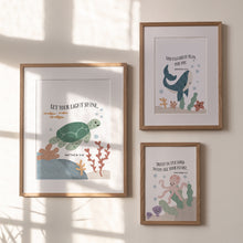 Load image into Gallery viewer, Watercolor set of 3 nautical under the sea Christian kids bible verse art prints 07-26202