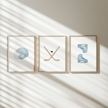 Load image into Gallery viewer, Watercolor Blue hockey set of 3 art print 07-30603