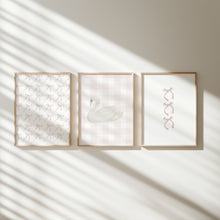 Load image into Gallery viewer, Watercolor pink coquette style nursery set of 3 art print 07-29501