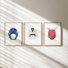 Load image into Gallery viewer, watercolor Taekwondo Martial arts gear and Dobok set of 3 art prints 07-27503