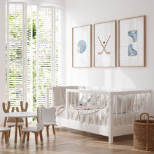 Load image into Gallery viewer, Watercolor Blue hockey set of 3 art print 07-30603