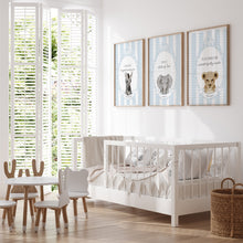 Load image into Gallery viewer, Watercolor blue baby animal bible verse set of 3 art print 07-16302